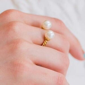 Davina gold double pearl rope ring size 8